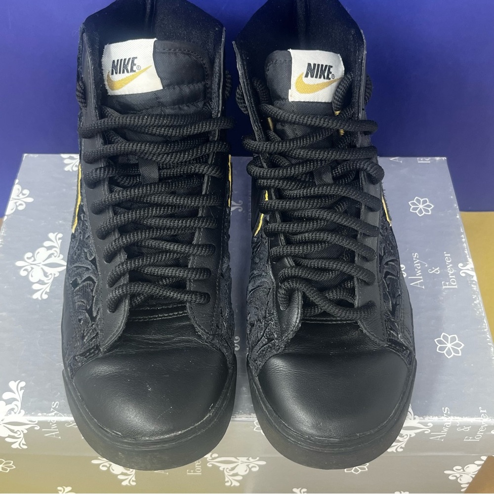 Nike Blazer mid sneakers Velvet floral Black gold swoosh - Picture 4 of 10